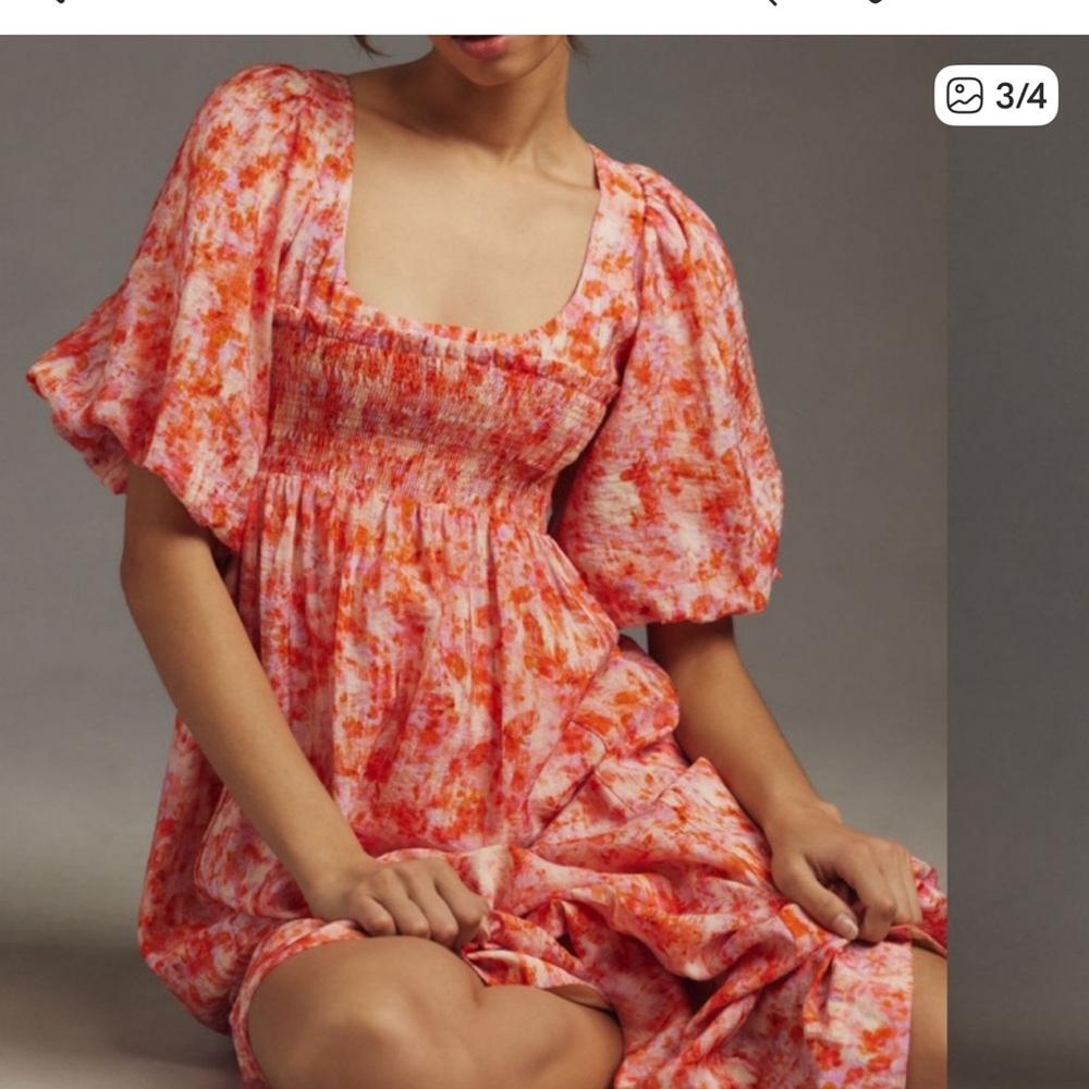 Anthropologie Short-Sleeve Smocked
Babydoll Midi Dress - Picture 3 of 4